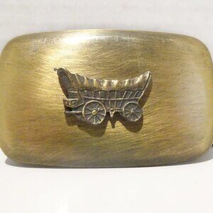 Vintage Chambers Belt Buckle Conestoga Wagon West Wild Pioneer Made in USA